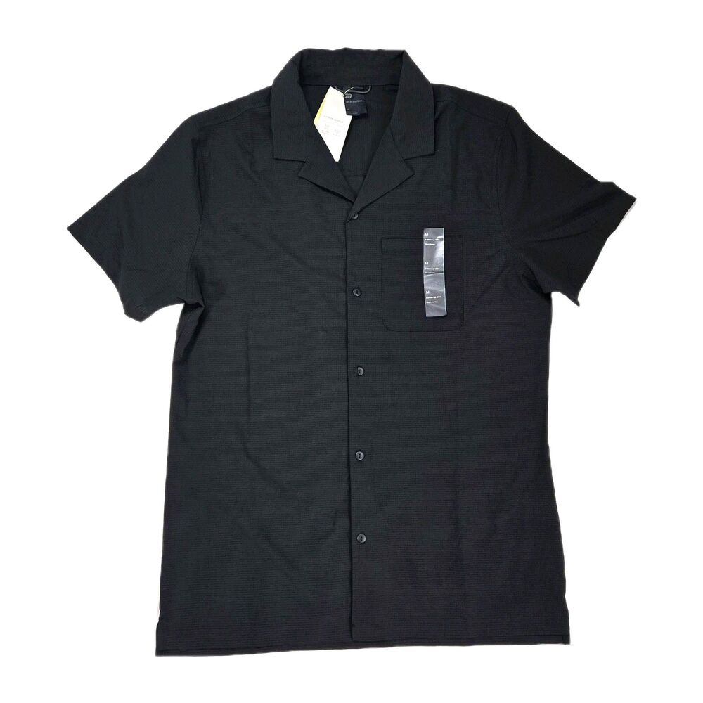 All In Motion Men M Black Button Up Shirt Stretch Moisture Wicking NWT